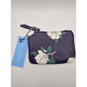 Draper James Coin Pouch Blue Magnolia flower print NEW Faux Leather Travel Beach
